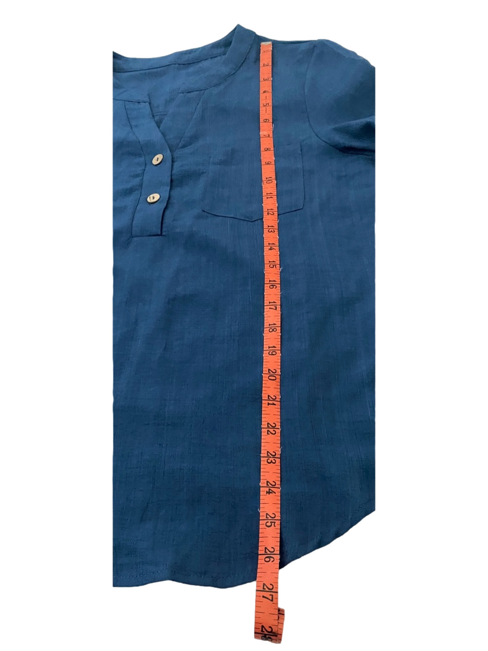 SHEIN Blue V-Neck Button Front Roll-Sleeve Blouse, Size M - Picture 8 of 8